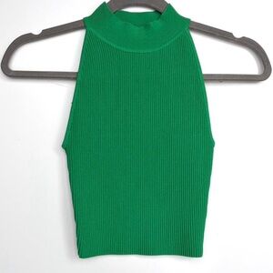 Aritzia Babaton Sculpt Knit green ribbed turtleneck tank top